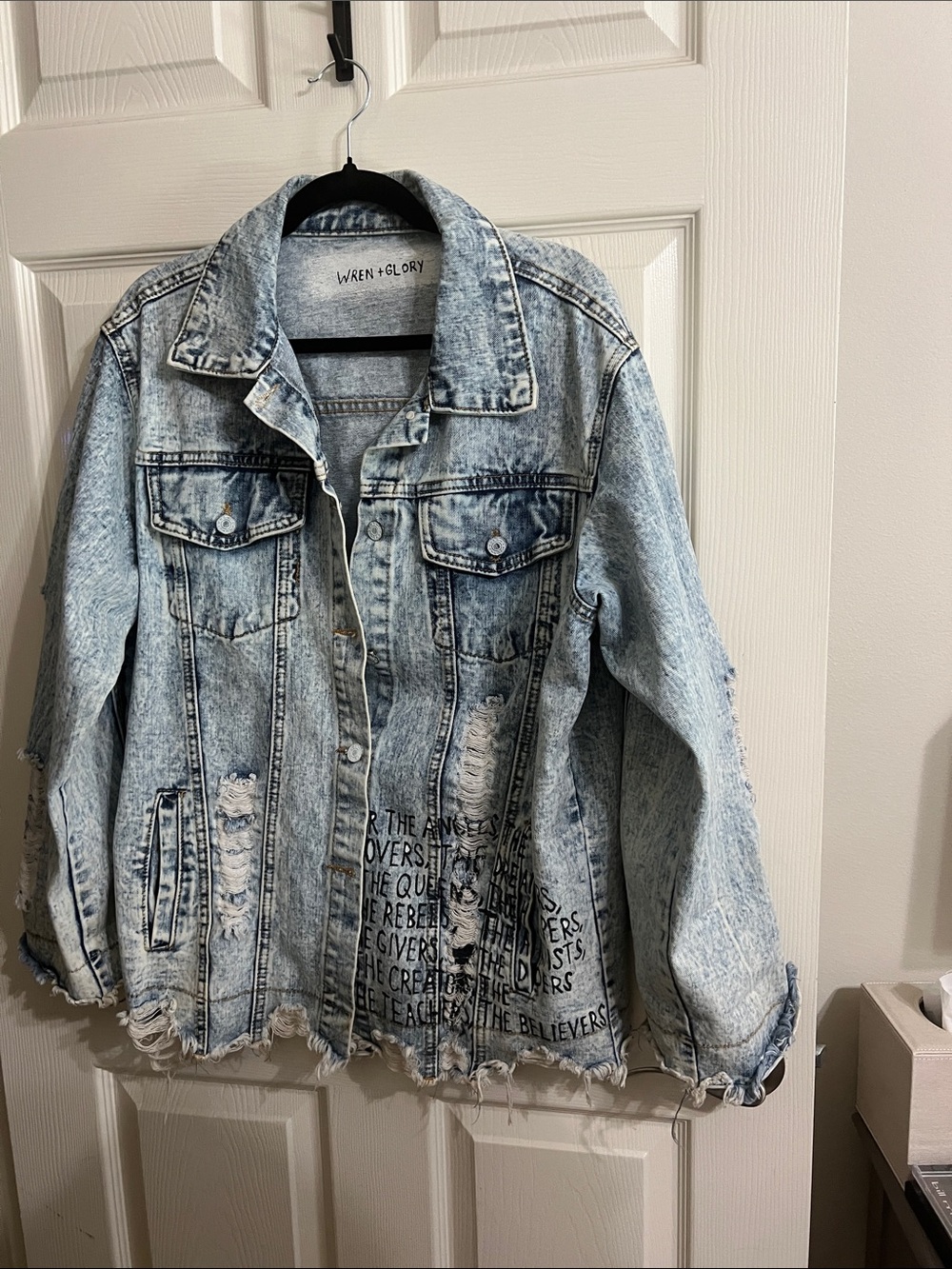 Wren + Glory Acid Wash Denim Jacket in Light Blue